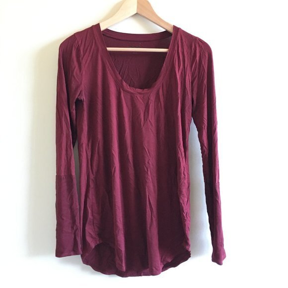 Three Dots Long Sleeve‎ T-Shirt Burgundy Top - Picture 1 of 4